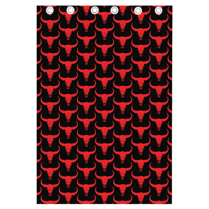Red And Black Bull Skull Pattern Print Curtain