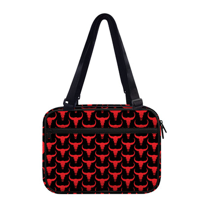 Red And Black Bull Skull Pattern Print Double Strap Bible Bag