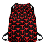 Red And Black Bull Skull Pattern Print Drawstring Backpack