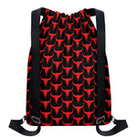 Red And Black Bull Skull Pattern Print Drawstring Backpack