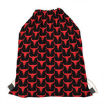 Red And Black Bull Skull Pattern Print Drawstring Bag