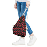 Red And Black Bull Skull Pattern Print Drawstring Bag