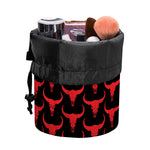 Red And Black Bull Skull Pattern Print Drawstring Makeup Bag