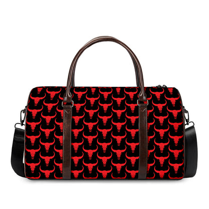 Red And Black Bull Skull Pattern Print Duffle Bag