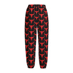 Red And Black Bull Skull Pattern Print Fleece Lined Knit Pants