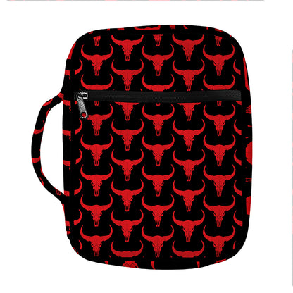 Red And Black Bull Skull Pattern Print Front Pocket Bible Bag