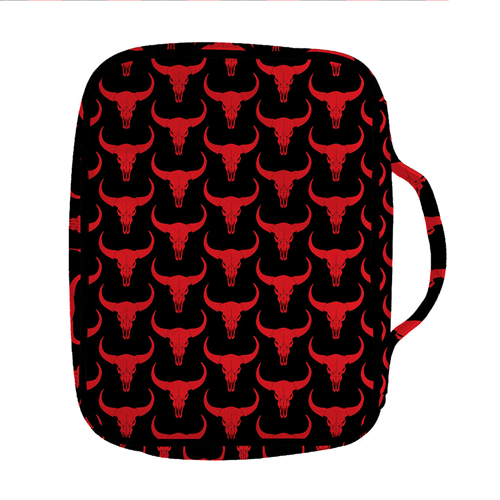 Red And Black Bull Skull Pattern Print Front Pocket Bible Bag