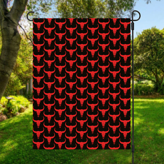 Red And Black Bull Skull Pattern Print Garden Flag