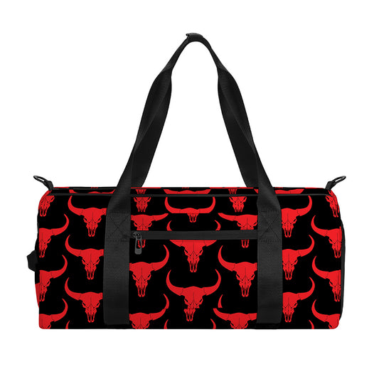 Red And Black Bull Skull Pattern Print Gym Bag