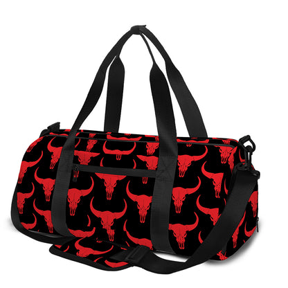Red And Black Bull Skull Pattern Print Gym Bag