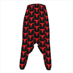 Red And Black Bull Skull Pattern Print Hammer Pants