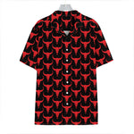 Red And Black Bull Skull Pattern Print Hawaiian Shirt