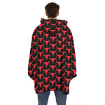 Red And Black Bull Skull Pattern Print Hoodie Blanket