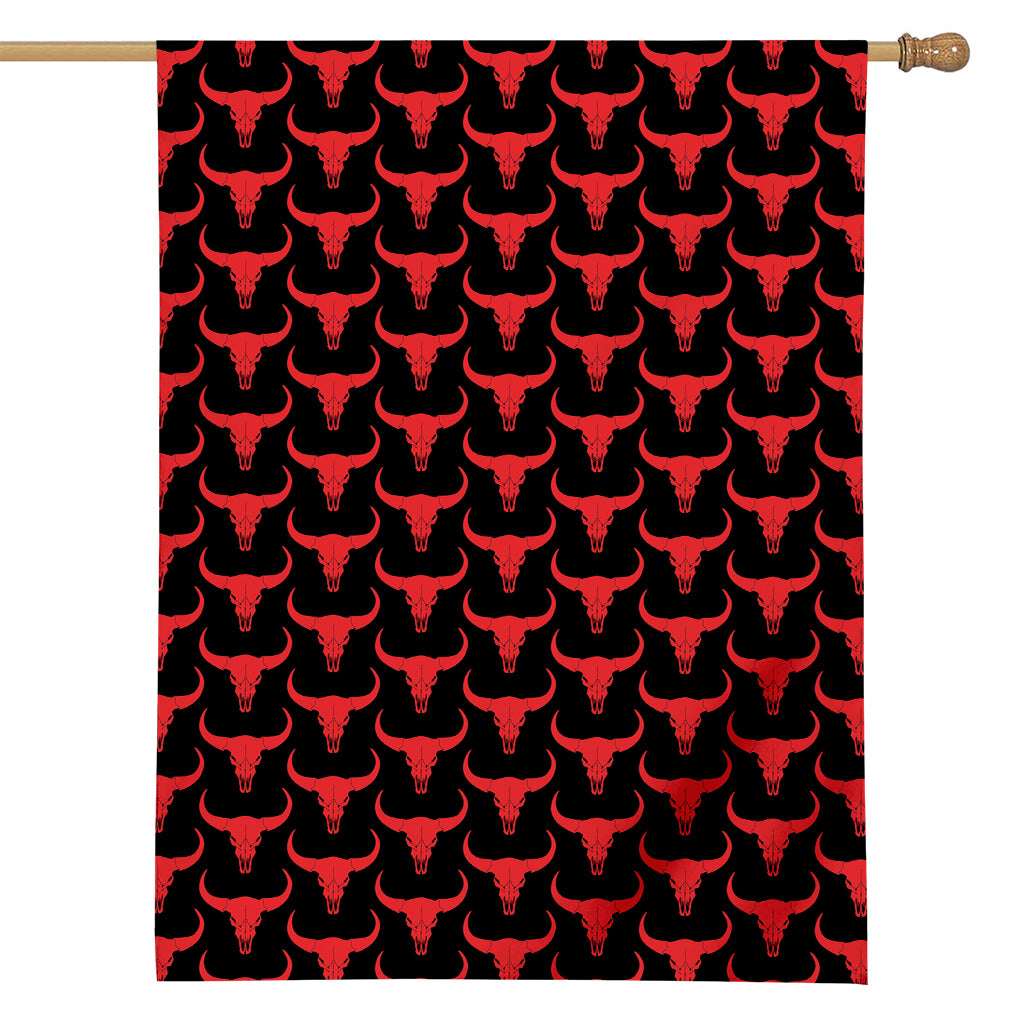 Red And Black Bull Skull Pattern Print House Flag