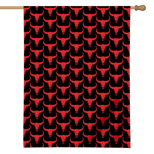 Red And Black Bull Skull Pattern Print House Flag