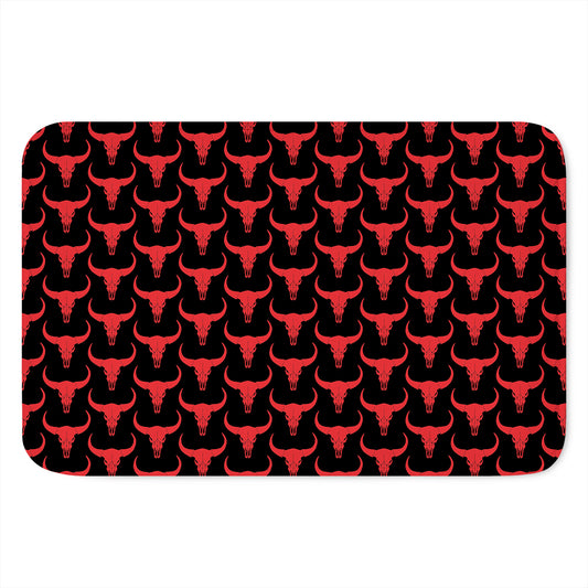 Red And Black Bull Skull Pattern Print Indoor Door Mat