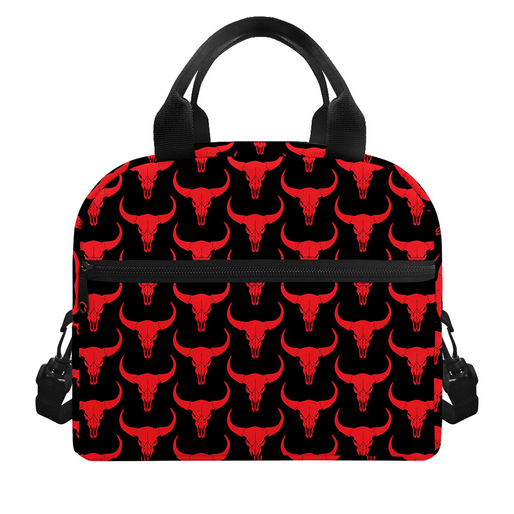 Red And Black Bull Skull Pattern Print Insulated Lunch Bag