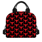 Red And Black Bull Skull Pattern Print Insulated Lunch Bag