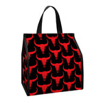 Red And Black Bull Skull Pattern Print Insulated Lunch Tote