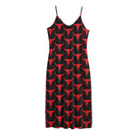 Red And Black Bull Skull Pattern Print Jersey Midi Cami Dress