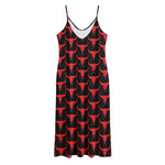 Red And Black Bull Skull Pattern Print Jersey Midi Cami Dress