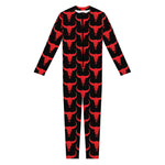 Red And Black Bull Skull Pattern Print Jumpsuit