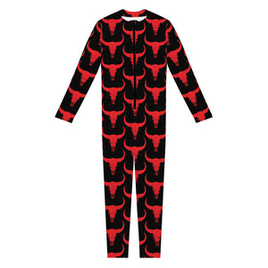 Red And Black Bull Skull Pattern Print Jumpsuit