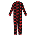 Red And Black Bull Skull Pattern Print Jumpsuit