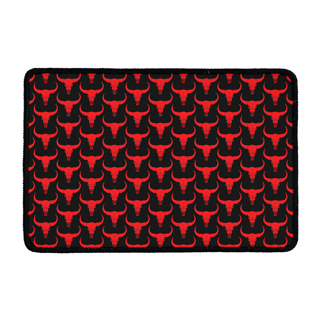 Red And Black Bull Skull Pattern Print Kitchen Mat
