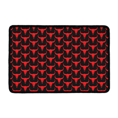 Red And Black Bull Skull Pattern Print Kitchen Mat
