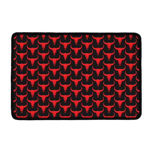 Red And Black Bull Skull Pattern Print Kitchen Mat