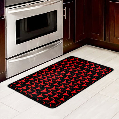 Red And Black Bull Skull Pattern Print Kitchen Mat