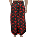 Red And Black Bull Skull Pattern Print Lantern Pants
