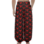 Red And Black Bull Skull Pattern Print Lantern Pants