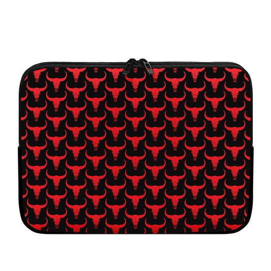Red And Black Bull Skull Pattern Print Laptop Sleeve