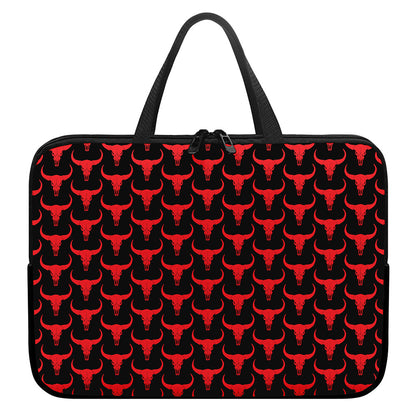 Red And Black Bull Skull Pattern Print Laptop Sleeve With Handle