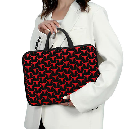 Red And Black Bull Skull Pattern Print Laptop Sleeve With Handle