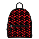 Red And Black Bull Skull Pattern Print Leather Backpack
