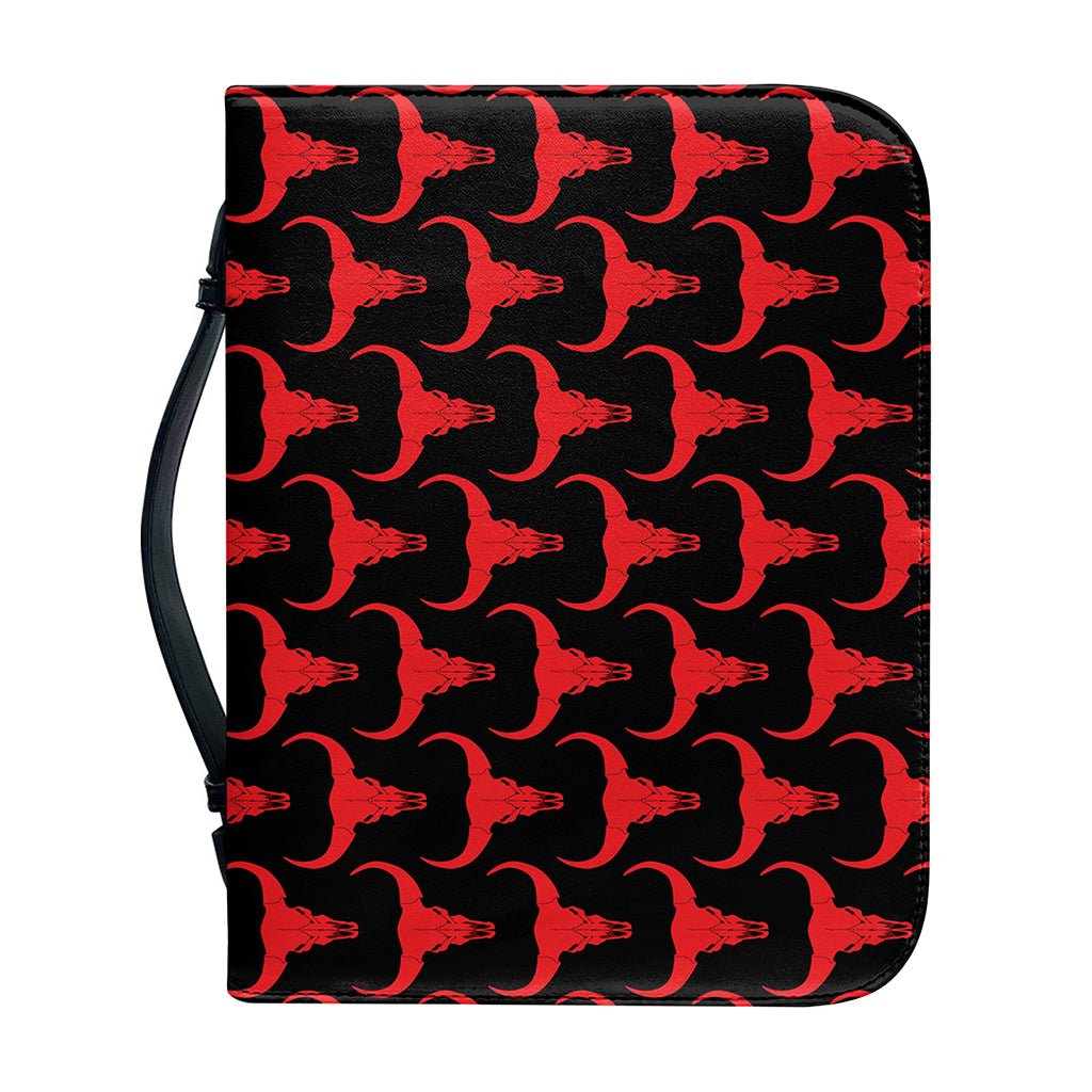 Red And Black Bull Skull Pattern Print Leather Bible Cover