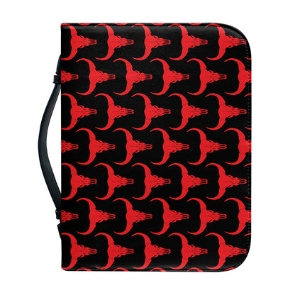 Red And Black Bull Skull Pattern Print Leather Bible Cover