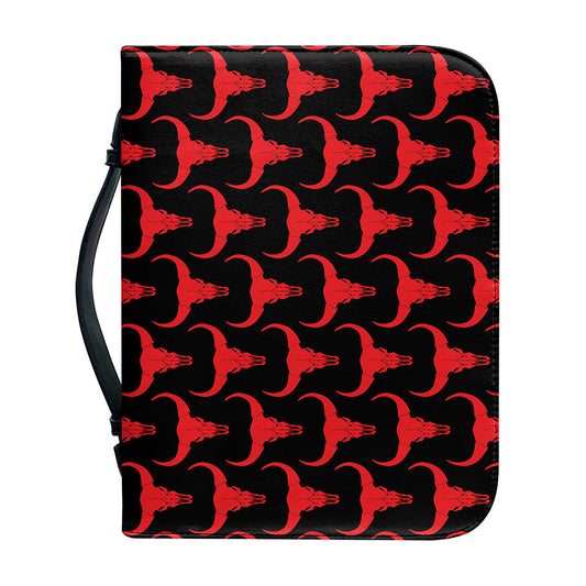 Red And Black Bull Skull Pattern Print Leather Bible Cover