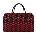 Red And Black Bull Skull Pattern Print Leather Duffel Bag