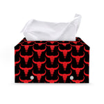 Red And Black Bull Skull Pattern Print Leather Tissue Box Cover