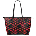 Red And Black Bull Skull Pattern Print Leather Tote Bag With Zipper