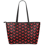 Red And Black Bull Skull Pattern Print Leather Tote Bag