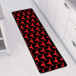 Red And Black Bull Skull Pattern Print Long Kitchen Mat