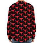 Red And Black Bull Skull Pattern Print Long Sleeve Baseball Jersey