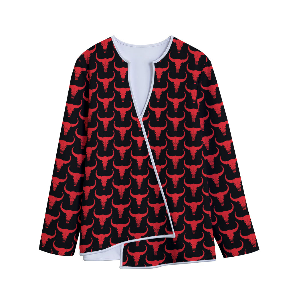 Red And Black Bull Skull Pattern Print Long Sleeve Short Coat