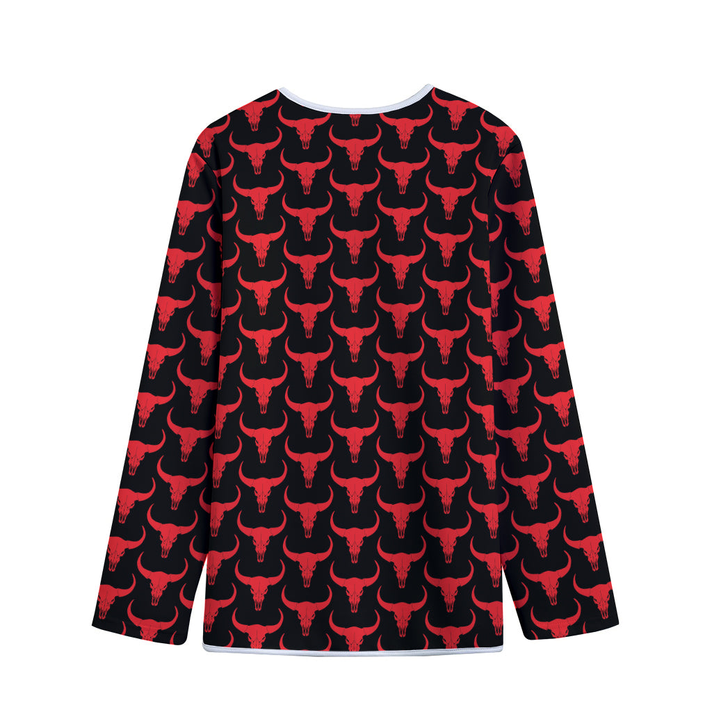 Red And Black Bull Skull Pattern Print Long Sleeve Short Coat