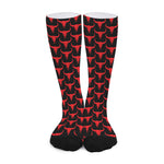 Red And Black Bull Skull Pattern Print Long Socks